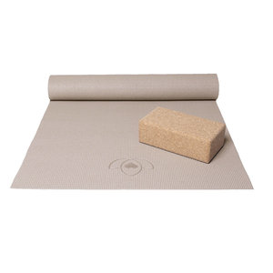 Lotus Basispakket yogamat en blok - taupe