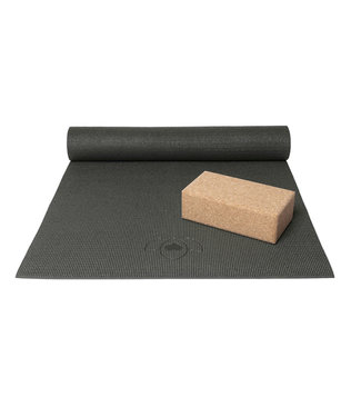 Lotus Basispakket yogamat en blok - antraciet