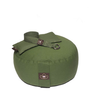 Lotus Pakket meditatiekussen, oogkussen en riem olijfgroen - Lotus