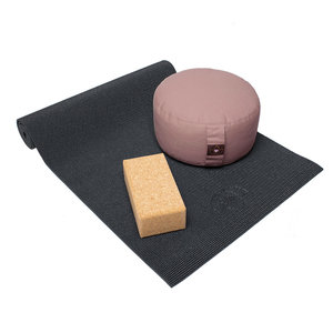Lotus Starterspakket yogamat, meditatiekussen en blok - zwart