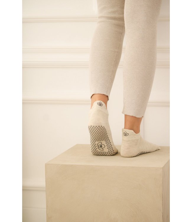 Yoga/pilates teensokken antislip ecru - Lotus