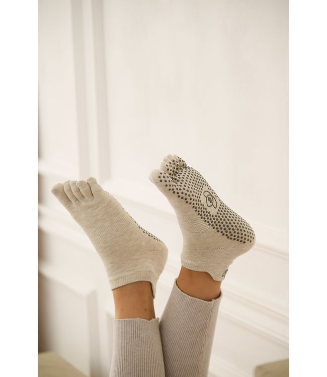 Yoga/pilates teensokken antislip ecru - Lotus