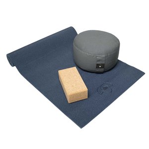 Lotus Starterspakket yogamat, meditatiekussen en blok - indigo