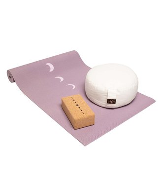Lotus Starterspakket yogamat, meditatiekussen en blok -  lavendelpaars moon