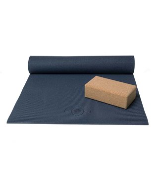 Lotus Basispakket yogamat en blok - indigo