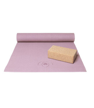 Lotus Basispakket yogamat en blok - lavendelpaars