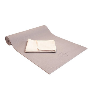 Lotus Grippakket: yogamat taupe en handdoek sand