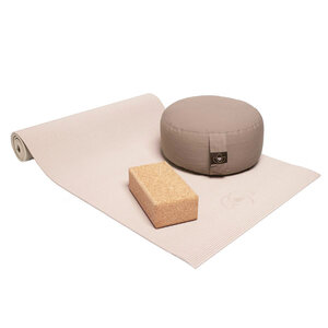 Lotus Starterspakket yogamat, meditatiekussen en blok - sand