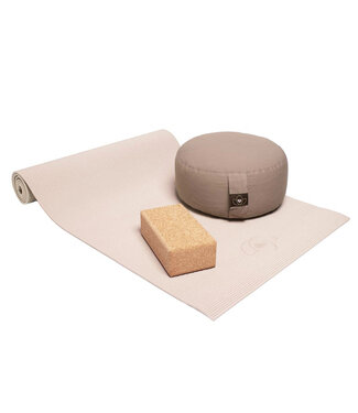 Lotus Starterspakket yogamat, meditatiekussen en blok - sand