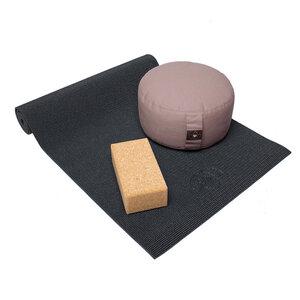 Lotus Starterspakket yogamat, meditatiekussen en blok - zwart
