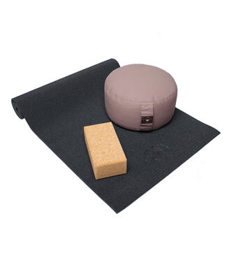 Lotus Starterspakket yogamat, meditatiekussen en blok - zwart