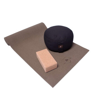 Lotus Starterspakket yogamat, meditatiekussen en blok - groen