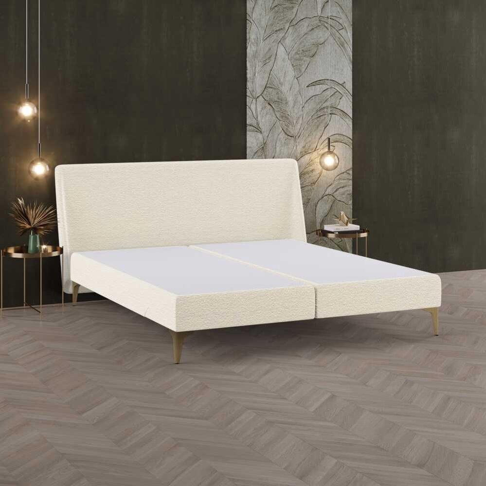M line Boxspring Elite vlak 200x220, Hoofdbord: Cocoon, Stof: Alpine Ivory, Poten: Design eiken 12 cm