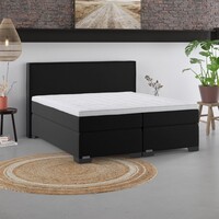Boxspring vlak 3850 180x200 Stof: Urban black, matras 2x extra firm pocket 500, Poten: slede metaal zwart