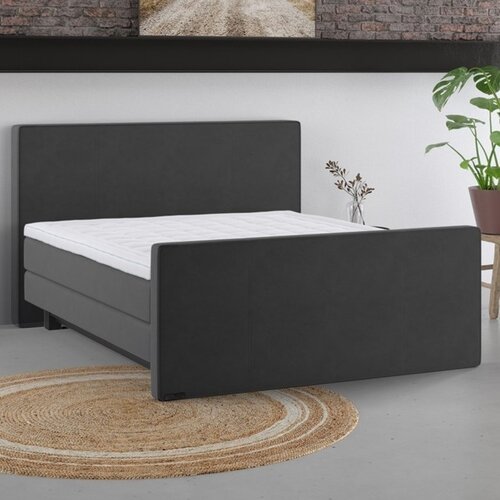 Caresse Boxspring 6060, 180x210, Stof: Rough Midgrey, Pocket-1000 medium/firm, Topper: 735 - Showmodel