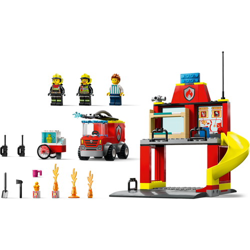 LEGO City Fire 60375 Brandweerkazerne en Brandweerwagen