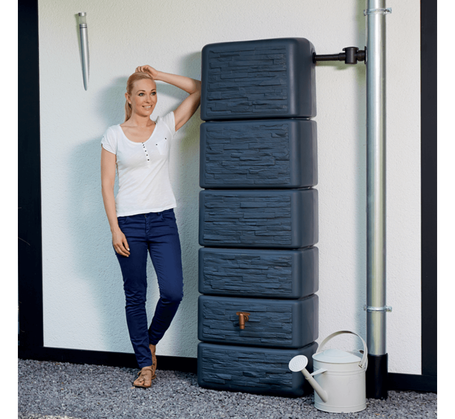 Regenton Slim 350 liter - Stone Decor - Antraciet