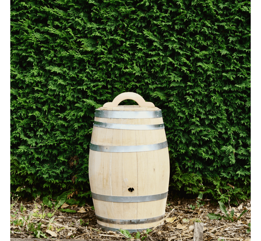 Houten Regenton - 50 Liter Kastanje + Kraan / Handvat