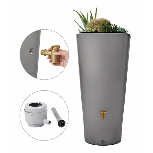 Garantia Regenton Vaso Lichtgrijs - 220 liter - 2 in 1 + Plantenbak & Vulautomaat