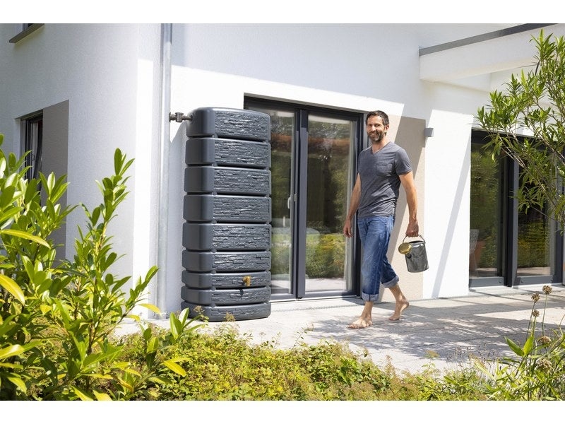 4Rain Regenton Slim 500 liter - Stone Decor - Antraciet