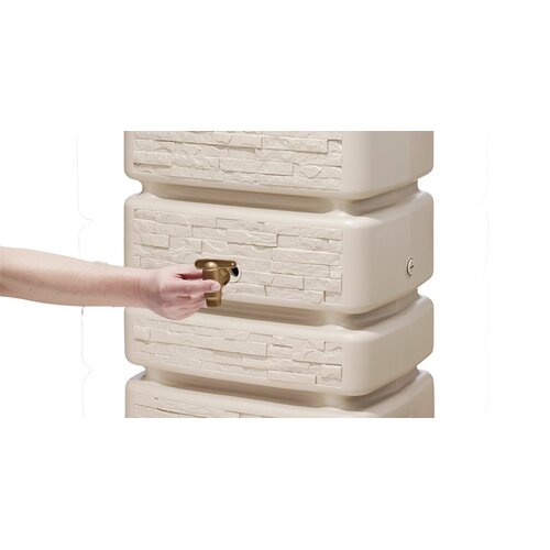 4Rain Regenton Slim 350 liter - Stone Decor - Beige