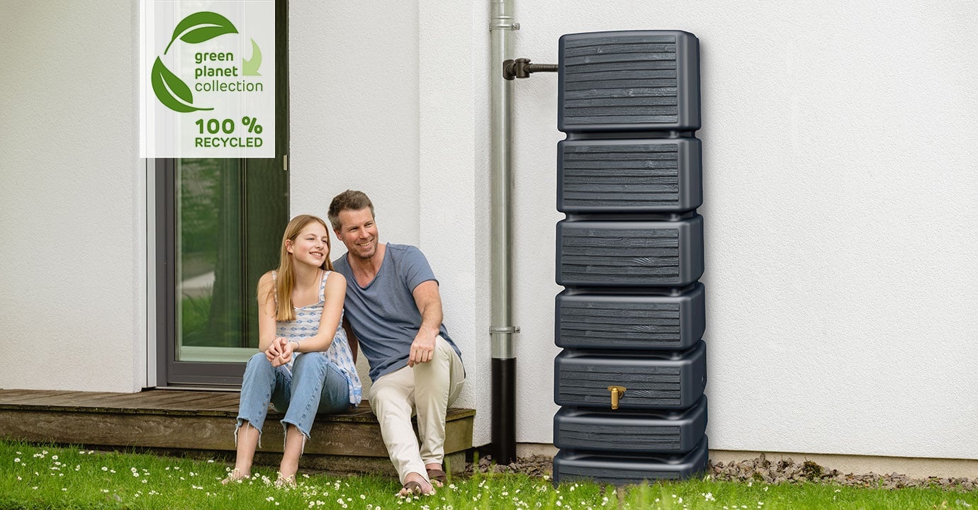 4Rain Regenton Slim - Wood Decor Antraciet - 350 Liter