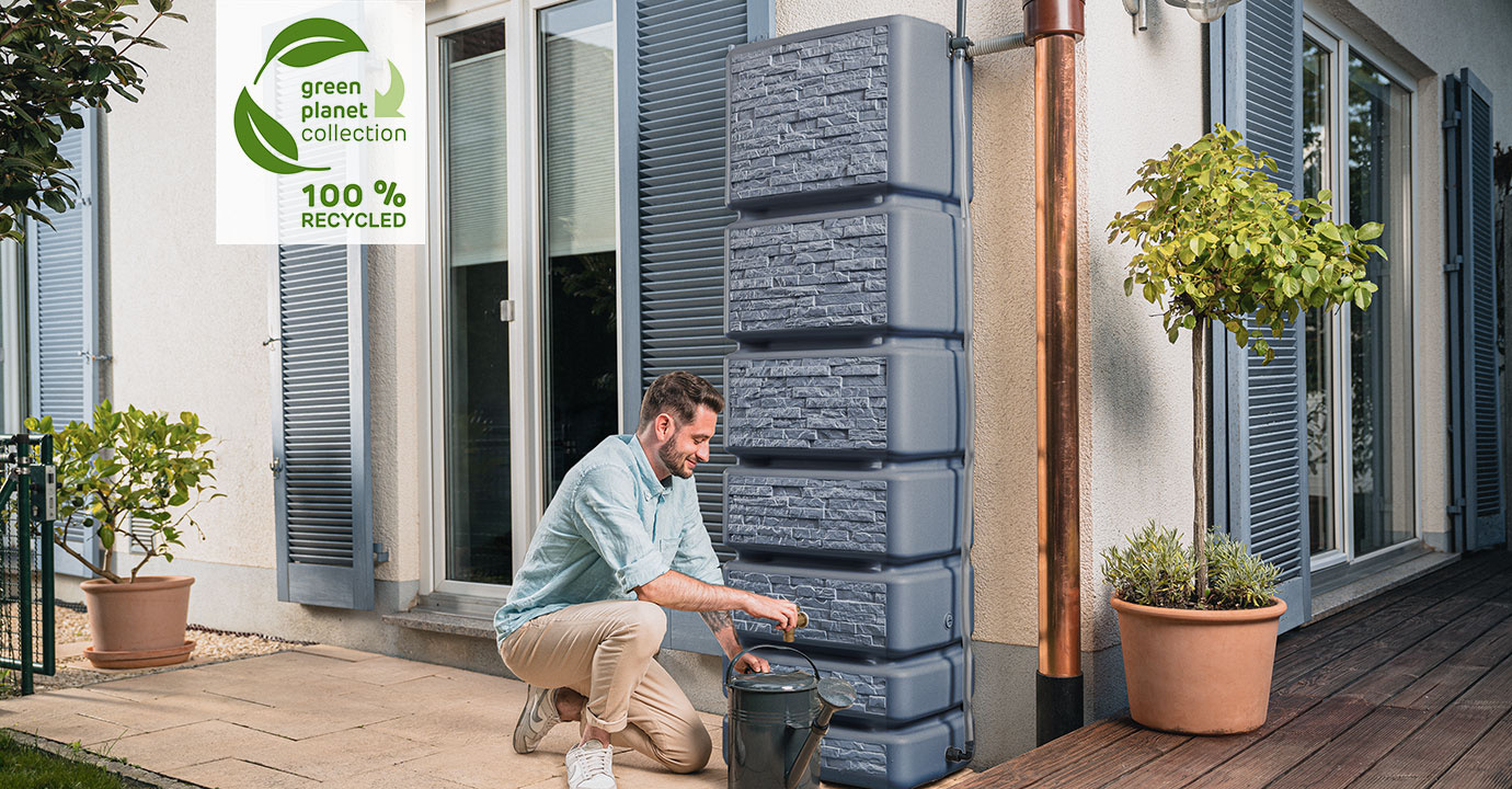 4Rain Regenton Slim 350 liter - Stone Decor - Antraciet