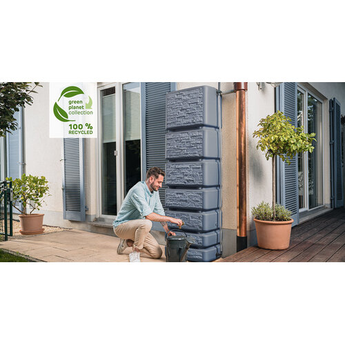 4Rain Regenton Slim 350 liter - Stone Decor - Antraciet