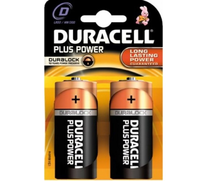 Duracell Alkaline Plus Power Duralock D Mono (LR20) - 1 Packung (2 Batterien)  - HÖRbatterien.eu