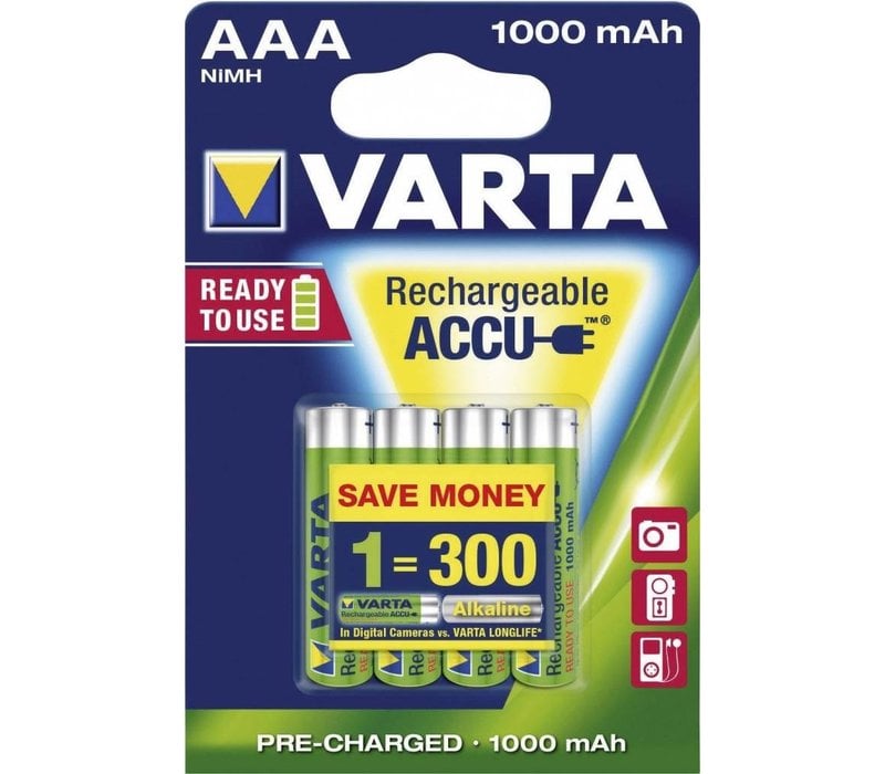 Varta AAA 1000mAh rechargeable (HR03) - 1 Packung (4 Batterien)
