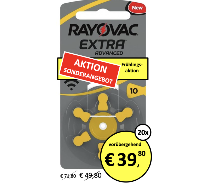 Rayovac 10 (PR70) Extra Advanced - 20 Blisterpackung (120 Batterien)