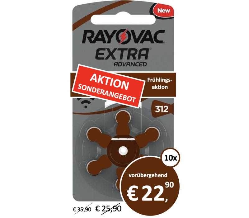 Rayovac 312 (PR41) Extra Advanced  - 10 Päckchen (60 Batterien)