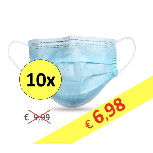 Face mask GB/T-32610-standard. Single use with earring loop. Mouth mask 3-layer, 10 pcs.