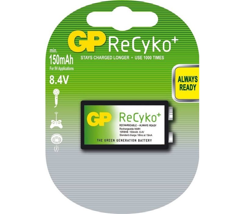 GP 9V (8.4V) 150mAh ReCyko+ (rechargeable) - 1 collis (1 pile)