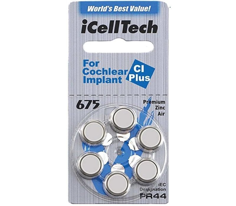 iCellTech 675 CI Plus (PR44) pour Implant Cochléaire- 1 colis (6 piles implant cochléaire)