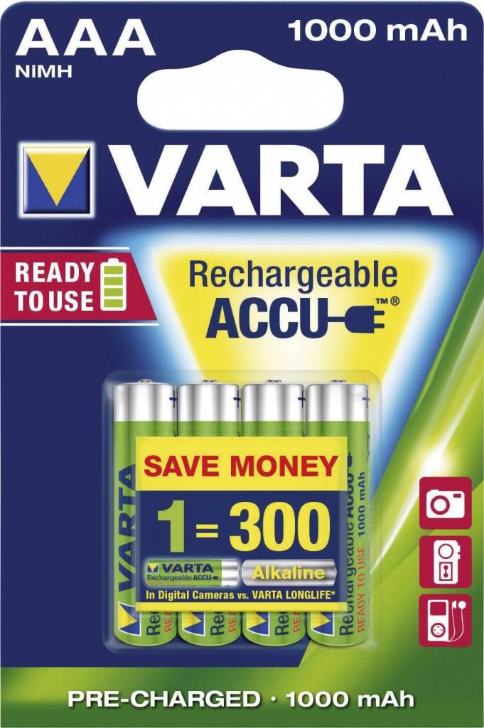 Varta AAA 1000mAh rechargeable (HR03) at hearingaidbatteries.eu