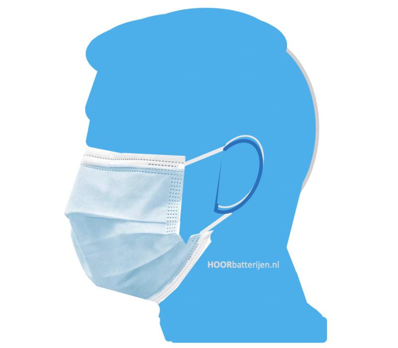 Face mask type II, mouth mask 3-layer, 10 pieces. Single use with earring.