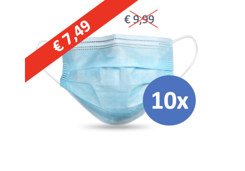 Face mask type II, mouth mask 3-layer, 10 pieces. (Disposable mask)