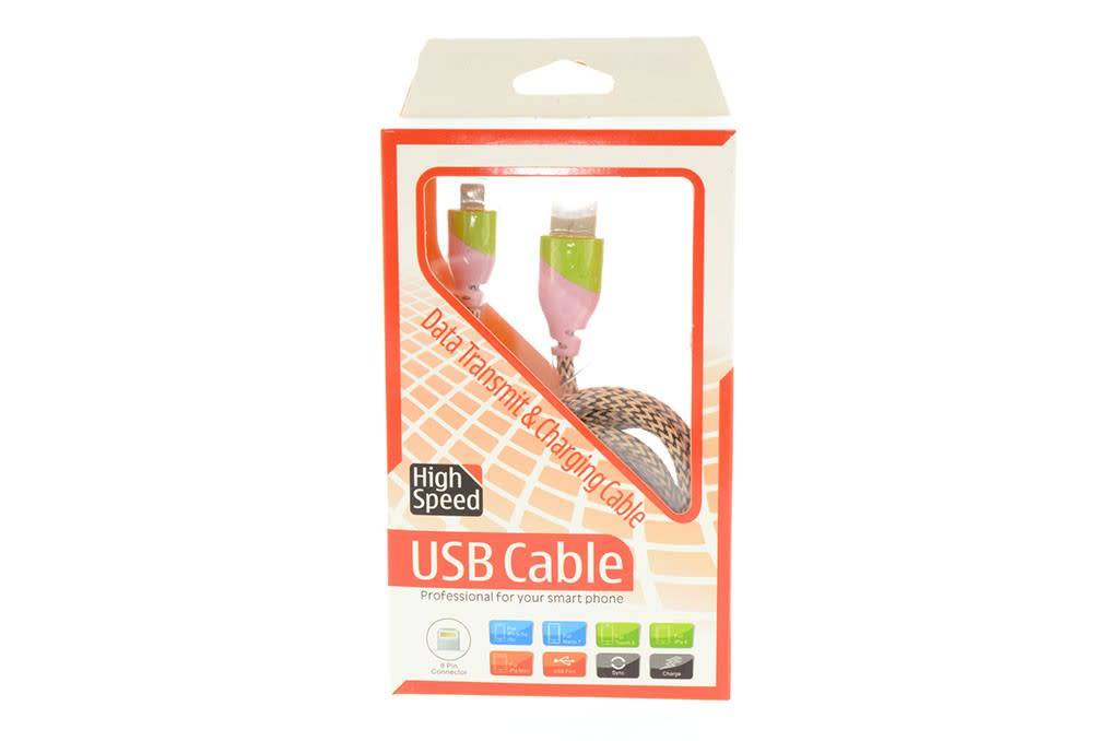 Lightning USB Kabel High Speed - Roze-Groen (8719273146699)