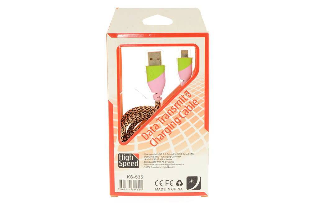 Lightning USB Kabel High Speed - Roze-Groen (8719273146699), foto 4 van 4