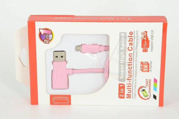 2in1 Imitatie Micro USB Kabel - Roze 2in1 Imitatie Micro USB Kabel - Roze