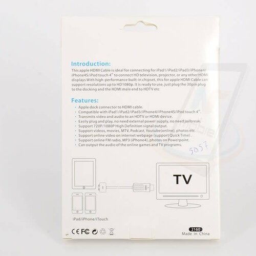 Apple iPad iPhone iTouch 30-pin to HDMI kabel - Wit