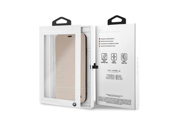 BMW BMW Beige iPhone Xs Max - Book Case - Stijlvol - Leer - Met pashouder BMW BMW Beige iPhone Xs Max - Book Case - Stijlvol - Leer - Met pashouder