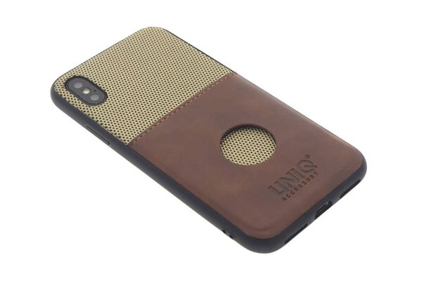 UNIQ Accessory UNIQ Accessory iPhone X-Xs Gouden Hard Case Backcover Pasjeshouder - Bruin UNIQ Accessory UNIQ Accessory iPhone X-Xs Gouden Hard Case Backcover Pasjeshouder - Bruin