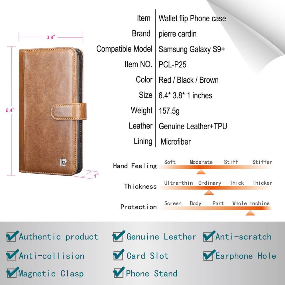 Pierre Cardin Pierre Cardin Bruin hoesje Galaxy S9 Plus - Book Case - Stijlvol - Leer - Luxe cover Pierre Cardin Pierre Cardin Bruin hoesje Galaxy S9 Plus - Book Case - Stijlvol - Leer - Luxe cover