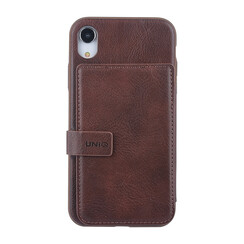 UNIQ Accessory iPhone XR Kunstleer Backcover hoesje met clip pasjeshouder - Bruin