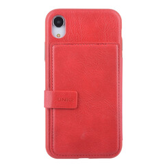 UNIQ Accessory iPhone XR Kunstleer Backcover hoesje met clip pasjeshouder - Rood