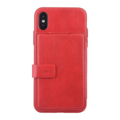 UNIQ Accessory iPhone X-Xs Kunstleer Backcover hoesje met clip pasjeshouder - Rood