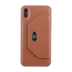UNIQ Accessory iPhone X-Xs Max Kunstleer portemonnee Hard Case Back cover - Bruin