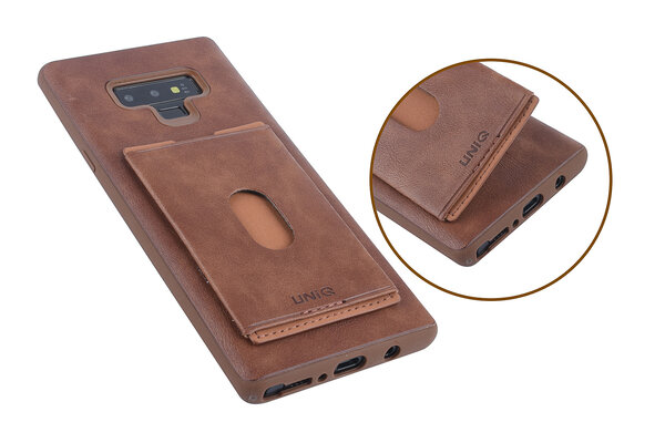 UNIQ Accessory UNIQ Accessory Galaxy Note 9 Kunstleer Backcover hoesje met portemonnee - Bruin UNIQ Accessory UNIQ Accessory Galaxy Note 9 Kunstleer Backcover hoesje met portemonnee - Bruin